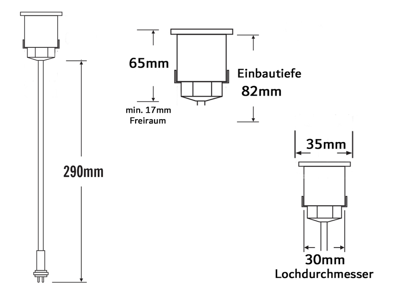 Erweiterungs 3er SET Mini Bodeneinbauspots Edelstahl/Glas Ø3,5cm IP44, G4