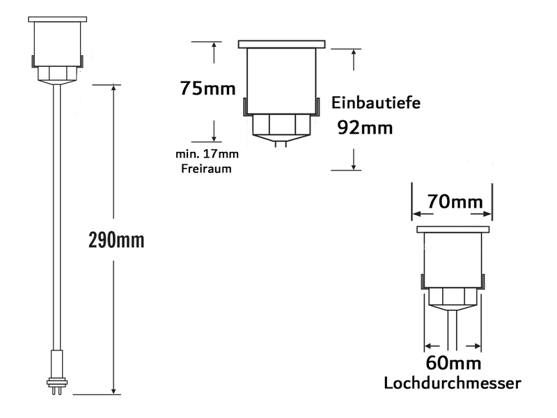 Mini Bodeneinbauspots Edelstahl/Glas Basisset 3er SET mit Trafo Ø7cm IP44, G4
