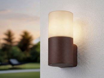 Außenwandleuchte aus Aluminium in Rostoptik mit E27 LED, Höhe 17,5cm