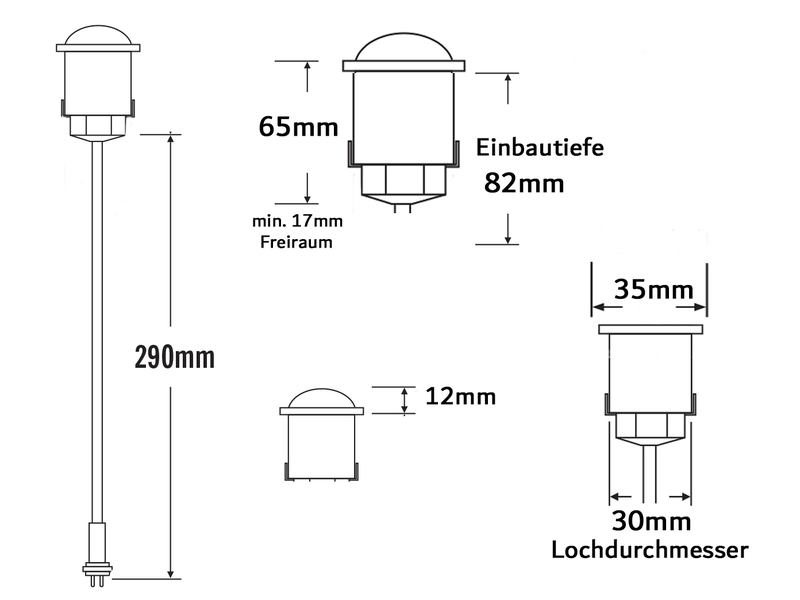 Erweiterungs 3er SET Mini Bodeneinbauspots verchromt mit Kappe Ø3,5cm IP44, G4