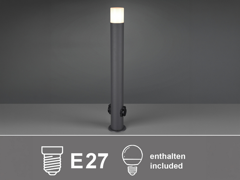 LED Wegeleuchte aus Aluminium Anthrazit mit 2 Steckdosen, Höhe 80cm
