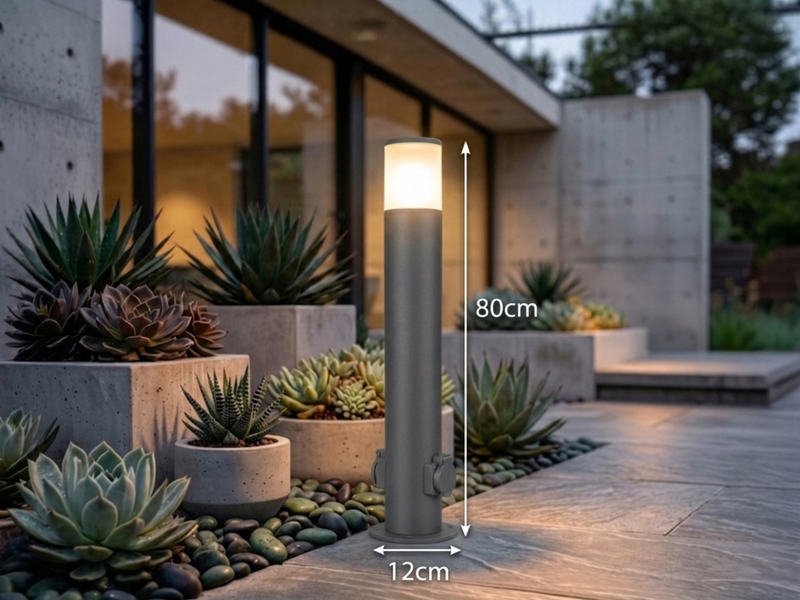 LED Wegeleuchte aus Aluminium Anthrazit mit 2 Steckdosen, Höhe 80cm