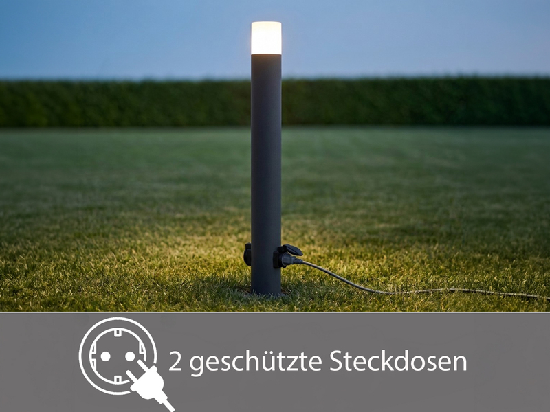 LED Wegeleuchte aus Aluminium Anthrazit mit 2 Steckdosen, Höhe 80cm