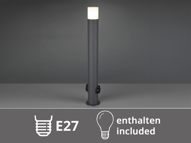 LED Wegeleuchte aus Aluminium Anthrazit mit 2 Steckdosen, Höhe 80cm