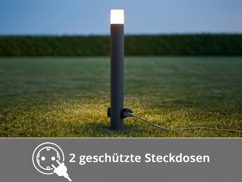 LED Wegeleuchte aus Aluminium Anthrazit mit 2 Steckdosen, Höhe 80cm