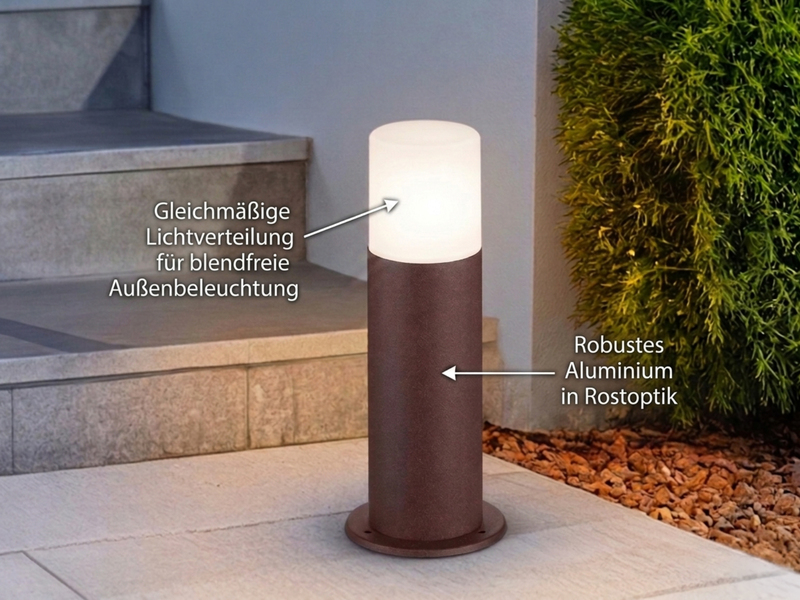 LED Außen Sockelleuchte aus Aluminium in Rostoptik E27, Höhe 30cm
