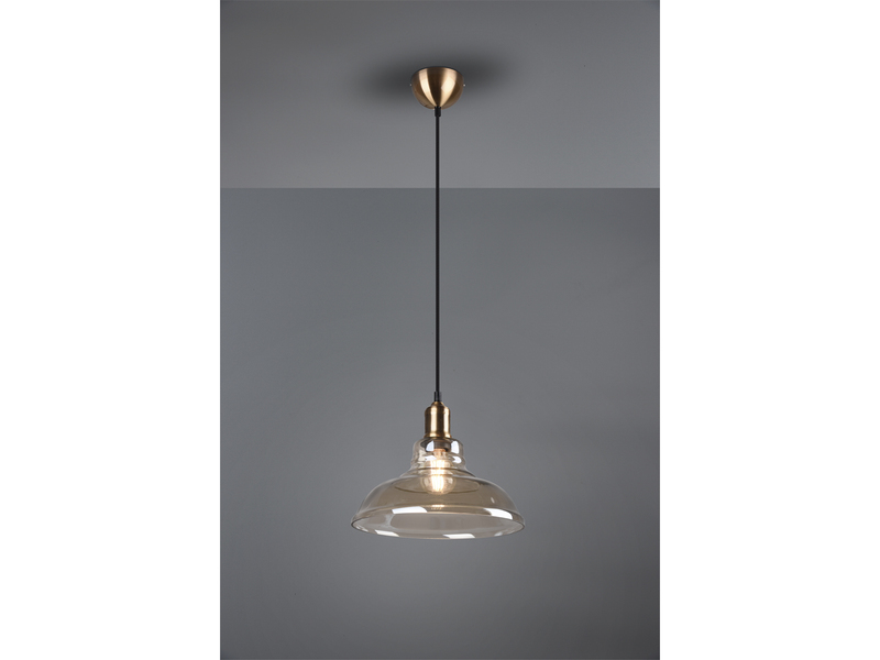 Pendelleuchte ALDO 1-flammig Altmessing Glaslampenschirm in Rauchfarbig, Ø 28cm