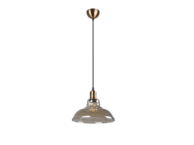 Pendelleuchte ALDO 1-flammig Altmessing Glaslampenschirm in Rauchfarbig, Ø 28cm