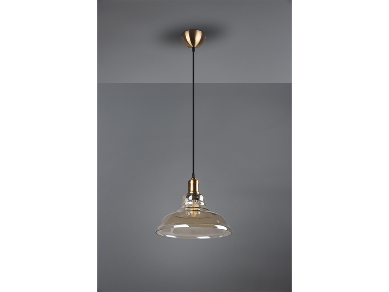 Pendelleuchte ALDO 1-flammig Altmessing Glaslampenschirm in Rauchfarbig, Ø 28cm