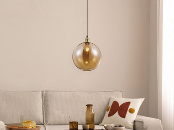 Pendelleuchte DINO 1-flammig mit Glaskugel Lampenschirm Amberfarbig, Ø 30cm