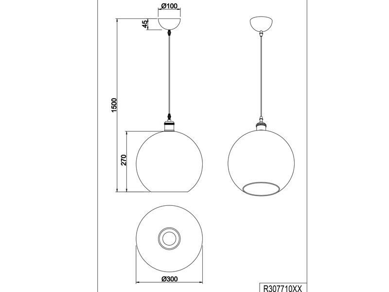Pendelleuchte DINO 1-flammig mit Glaskugel Lampenschirm Transparent, Ø 30cm
