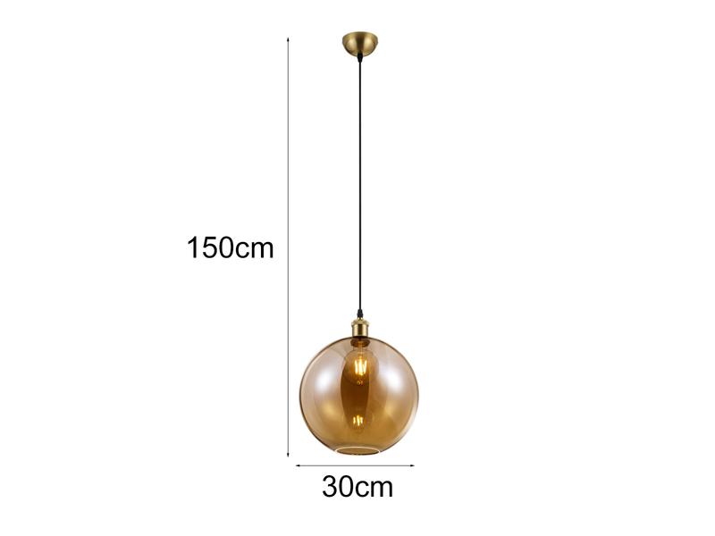 LED Pendelleuchte 1 flammig Glaskugel Lampenschirm Amberfarbig Ø30cm