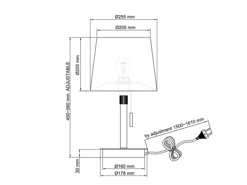 Tischleuchte LYON Messing mit Stoffschirm Weiß, Höhe 45-56cm verstellbar