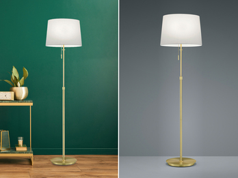 Stehlampe LYON höhenverstellbar Messing mit Stoffschirm Weiß, max. Höhe 180cm