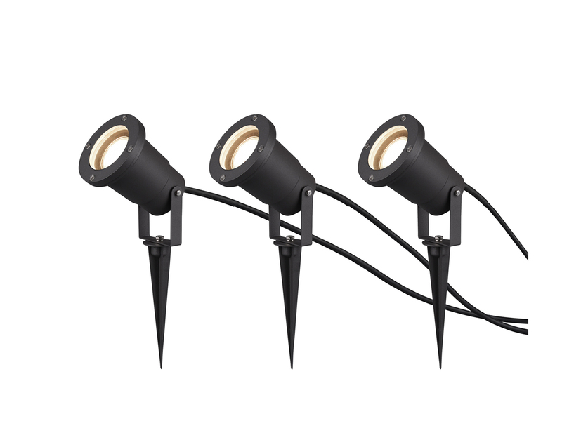 3-er SET Gartenstrahler UBANGI mit Erdspieß Anschlußkabel & Stecker, Länge 11,5m