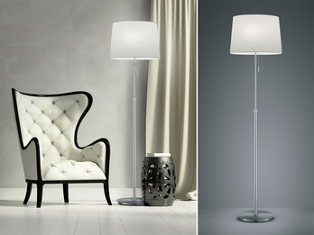 Stehlampe LYON höhenverstellbar Silber mit Stoffschirm Weiß, max. Höhe 180cm