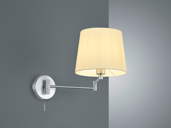 Wandleuchte LYON mit Schalter & Schwenkarm Silber Stoffschirm Weiß, Höhe 32,5cm Wandleuchte LYON mit Schalter & Schwenkarm Silber Stoffschirm Weiß, Höhe 32,5cm