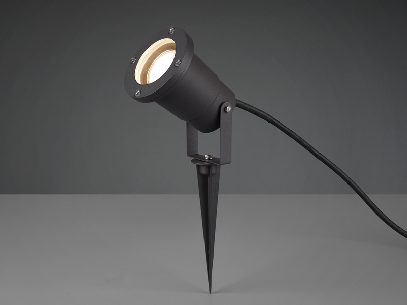 Gartenstrahler mit Erdspieß, 5m Anschlußkabel, Stecker & GU10 LED Ø 9cm