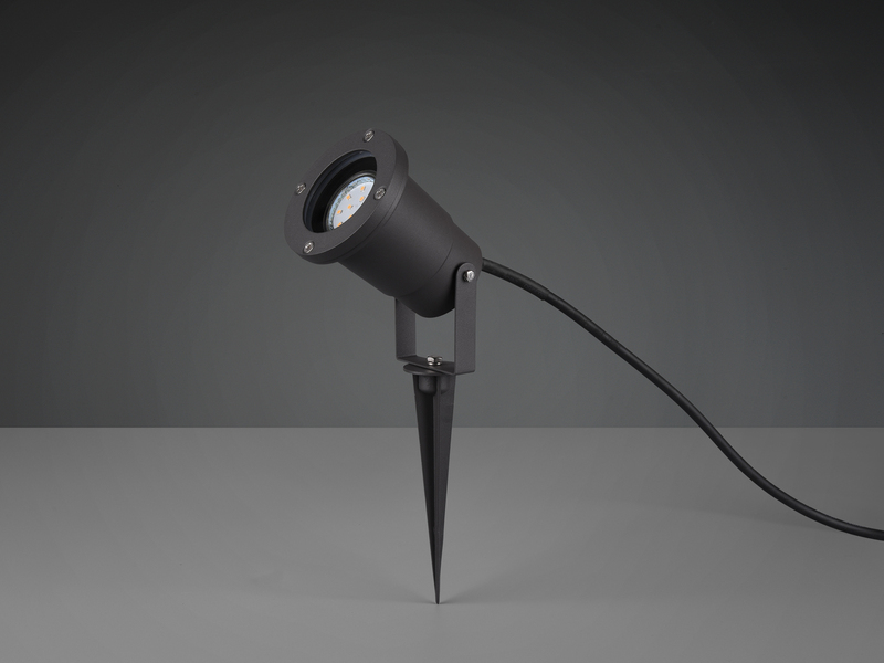 Gartenstrahler mit Erdspieß, 5m Anschlußkabel, Stecker & GU10 LED Ø 9cm