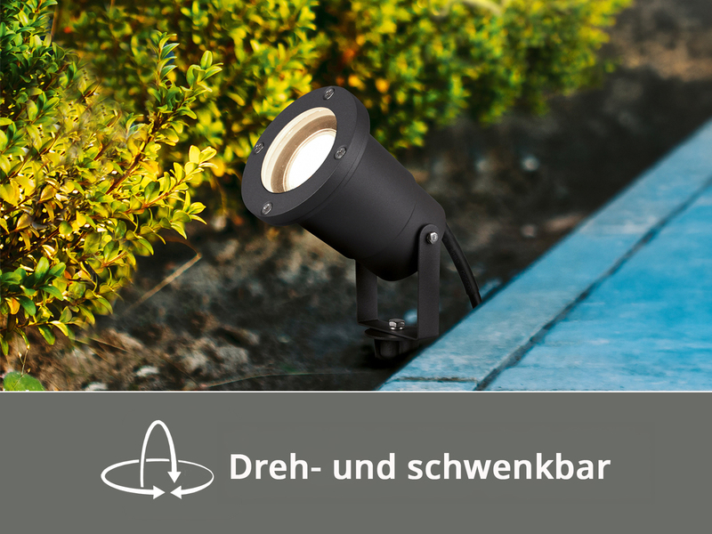Gartenstrahler mit Erdspieß, 5m Anschlußkabel, Stecker & GU10 LED Ø 9cm