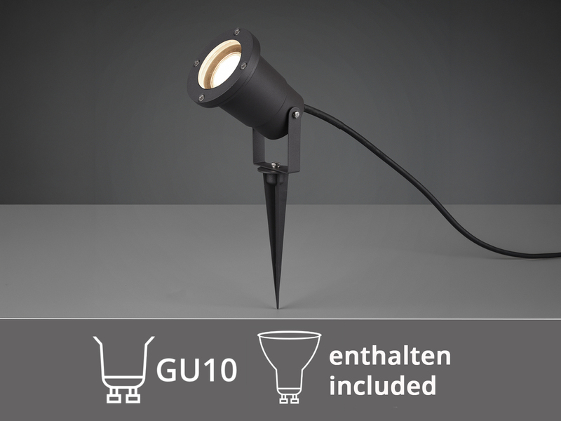 Gartenstrahler mit Erdspieß, 5m Anschlußkabel, Stecker & GU10 LED Ø 9cm
