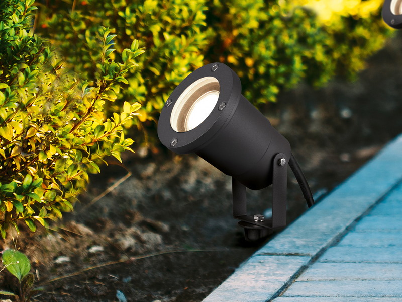 3-er SET Gartenstrahler mit Erdspieß, Anschlusskabel, Stecker & GU10 LED