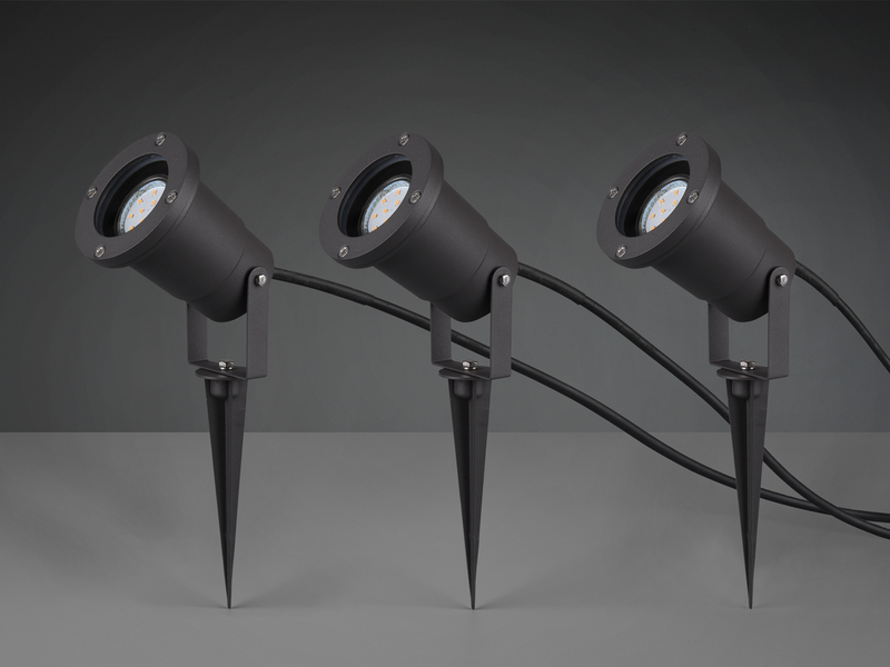 3-er SET Gartenstrahler mit Erdspieß, Anschlusskabel, Stecker & GU10 LED