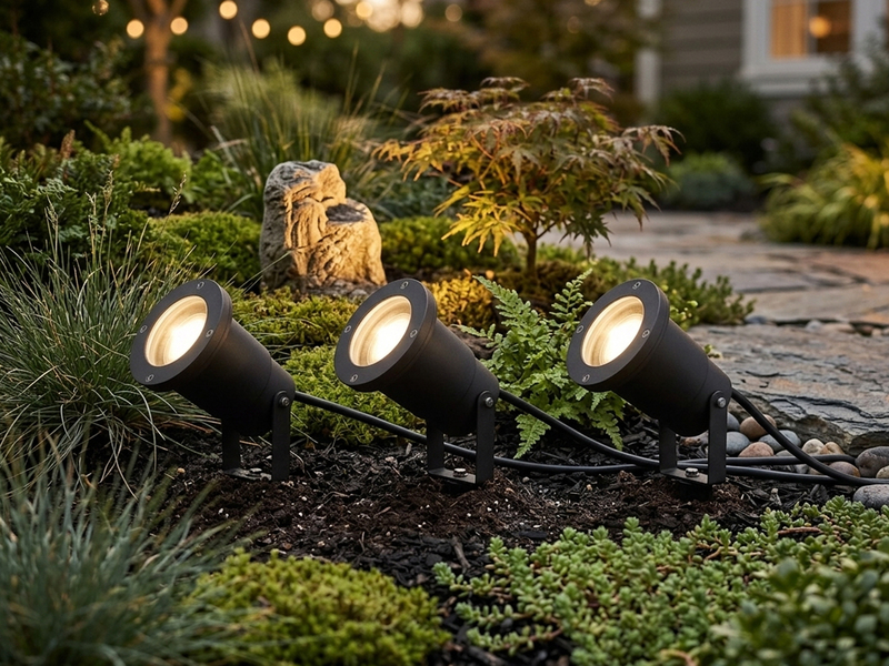 Schwenkbarer LED Garten Baumstrahler 3er Set mit Erdspieß & 5m Anschlußkabel