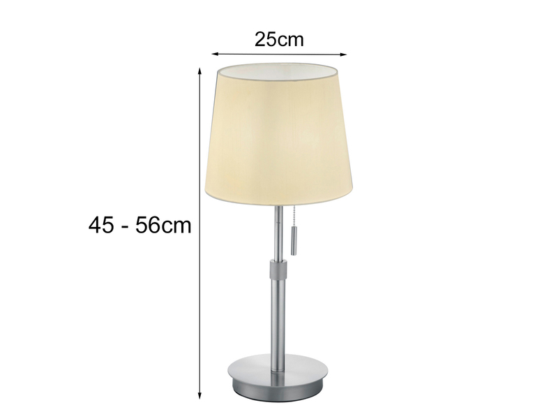 Tischlampe höhenverstellbar, Silber mit Stoffschirm inkl. E27 LED max. Höhe 56cm