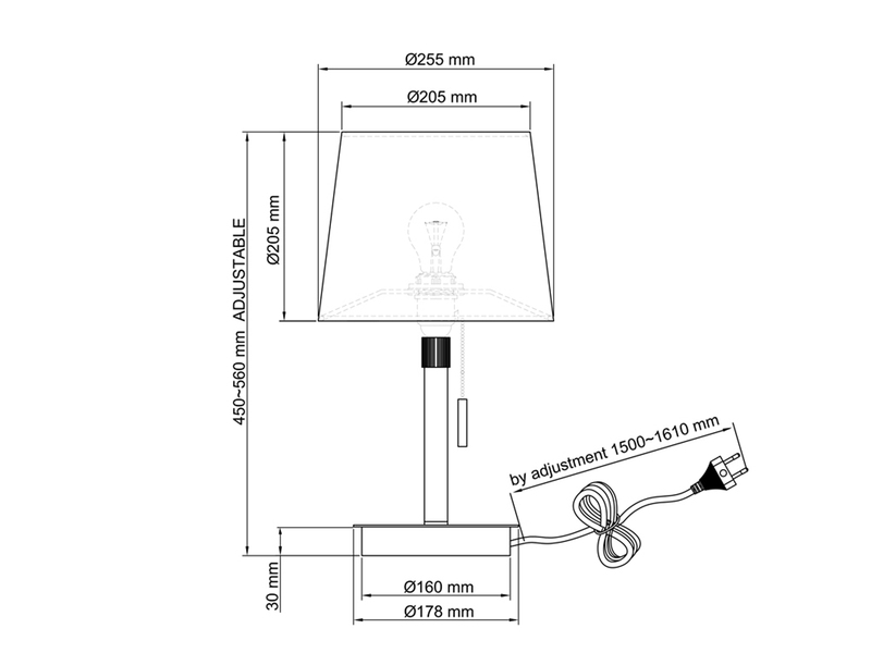 LED Tischleuchte Messing mit Stoffschirm Weiß, höhenverstellbar 45 - 56,5cm