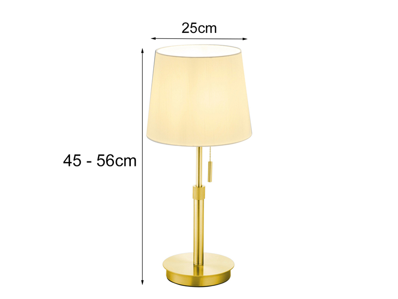 Tischlampe höhenverstellbar Messing mit Stoffschirm inkl. E27 LED max. Höhe 56cm