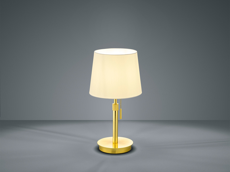 LED Tischleuchte Messing mit Stoffschirm Weiß, Höhe 45-56cm verstellbar