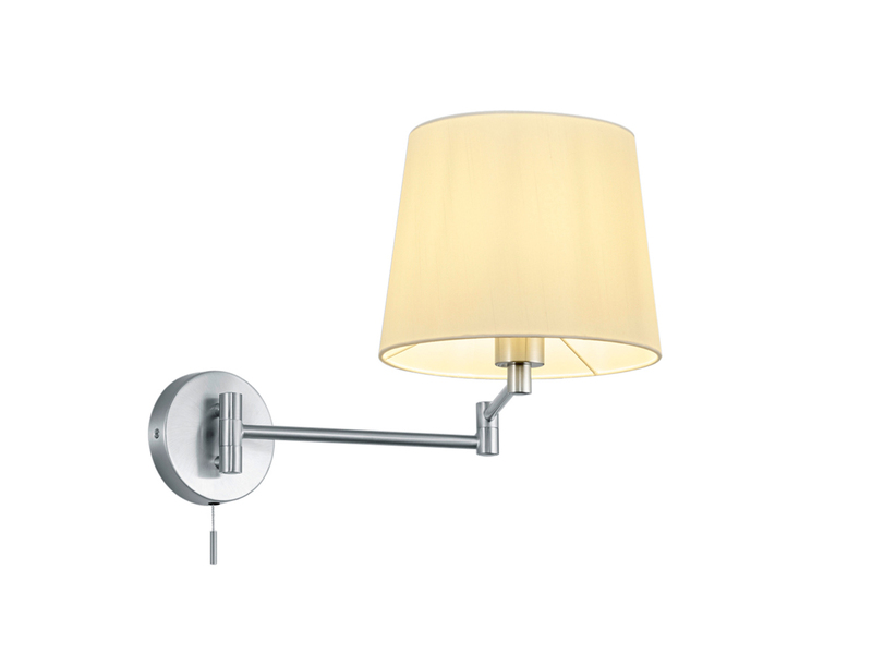 Wandleuchte mit Schalter, Schwenkarm & E27 LED Silber Stoff Weiß, Höhe 32,5cm