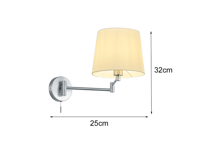 Wandleuchte mit Schalter, Schwenkarm & E27 LED Silber Stoff Weiß, Höhe 32,5cm