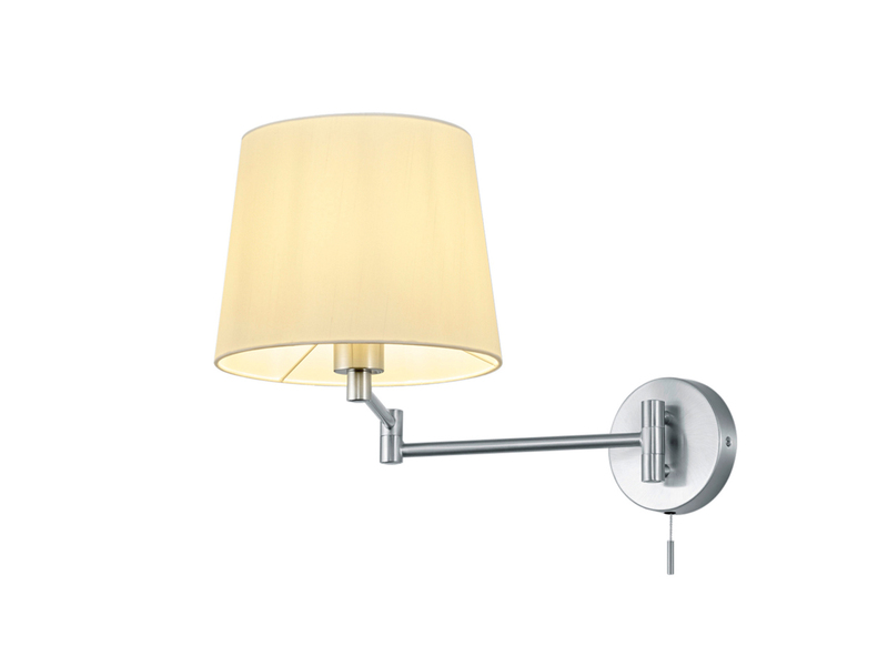 Wandleuchte mit Schalter, Schwenkarm & E27 LED Silber Stoff Weiß, Höhe 32,5cm