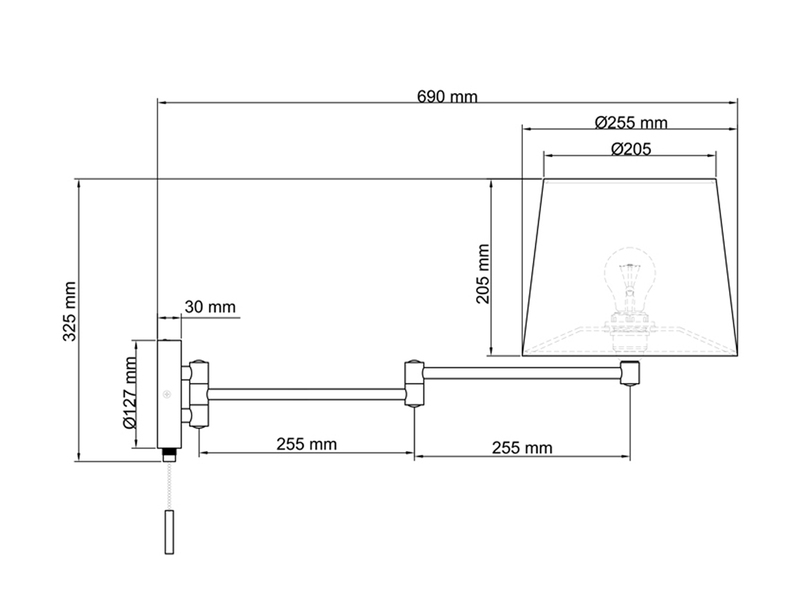 Wandleuchte mit Schalter, Schwenkarm & E27 LED Messing Stoff Weiß, Höhe 32,5cm
