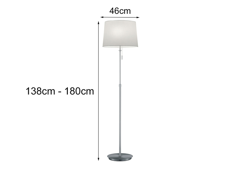 LED Stehleuchte Silber mit Stoffschirm Weiß, höhenverstellbar 138 - 180cm