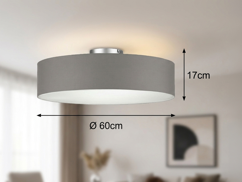 Runde zeitlose Deckenleuchte CALMA mit Stoffschirm in Braun-Grau Ø 60cm