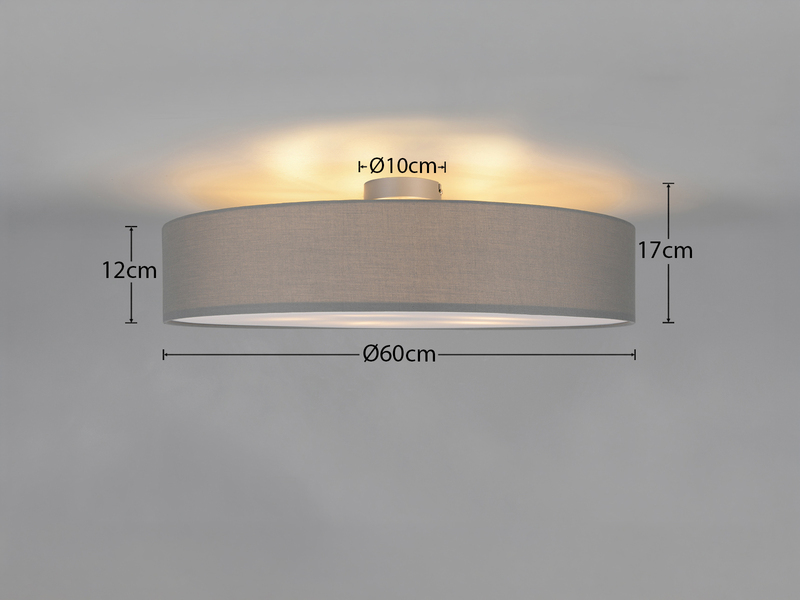 Runde zeitlose Deckenleuchte CALMA mit Stoffschirm in Grau Ø 60cm