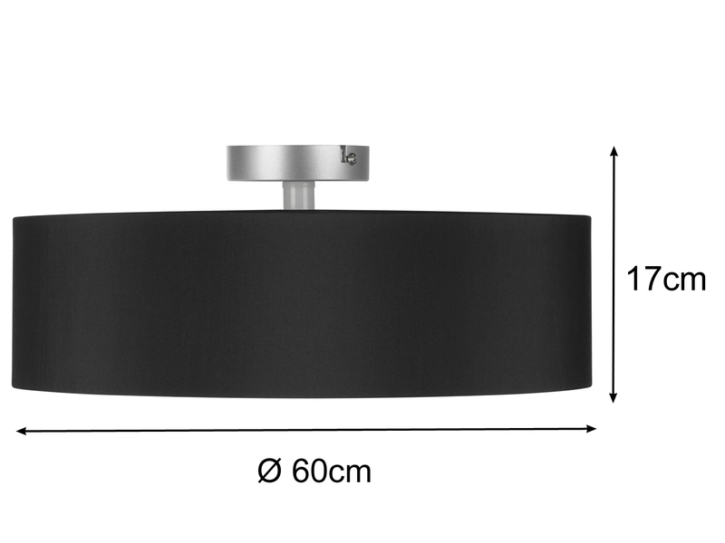 Große runde Deckenleuchte CALMA mit Stoffschirm in Schwarz Ø 60cm