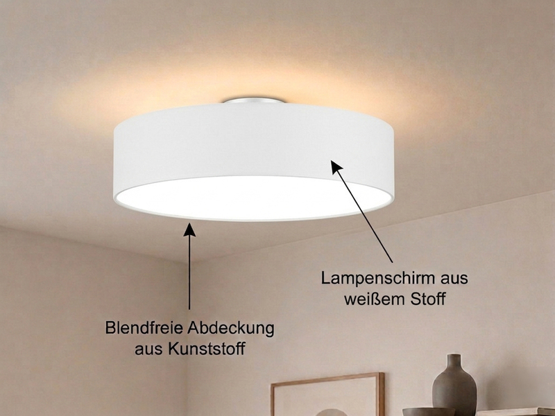 Runde zeitlose Deckenleuchte CALMA mit Stoffschirm in Weiß Ø 60cm