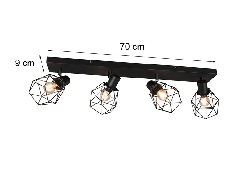 Industrial Deckenstrahler NARDA 4-flammig Gitter Schwarz, Breite 70cm