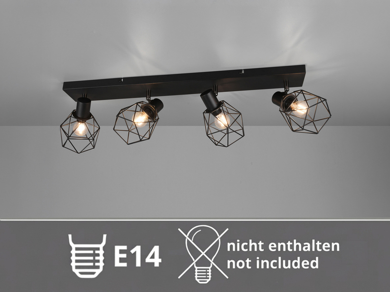 Industrial Deckenstrahler NARDA 4-flammig E14 in Schwarz, Breite 70cm