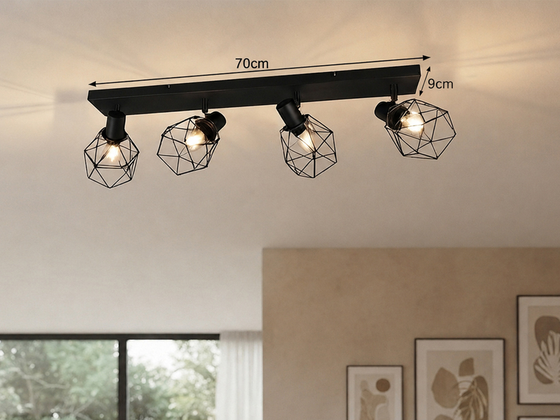 Industrial Deckenstrahler NARDA 4-flammig E14 in Schwarz, Breite 70cm