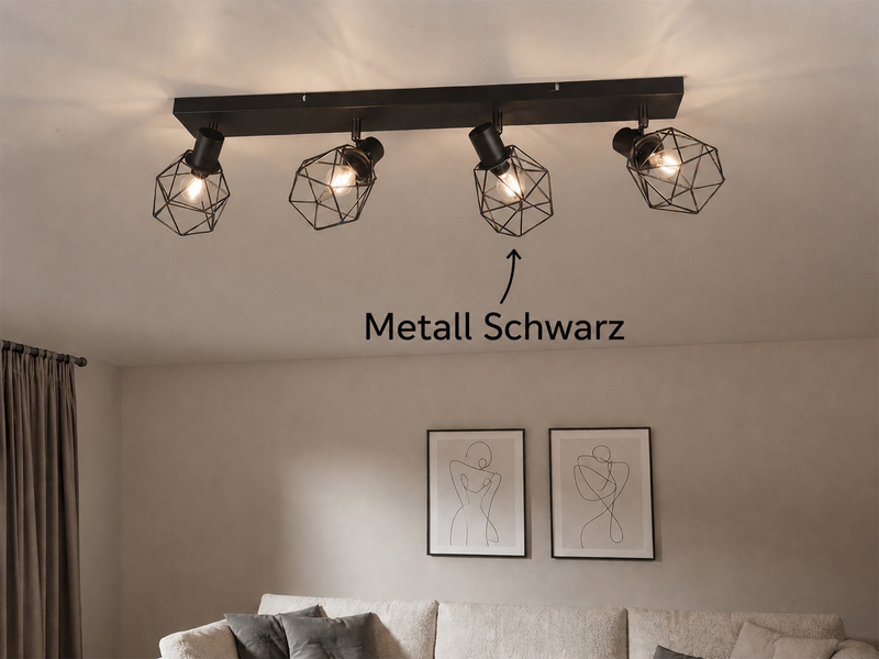 Industrial Deckenstrahler NARDA 4-flammig E14 in Schwarz, Breite 70cm