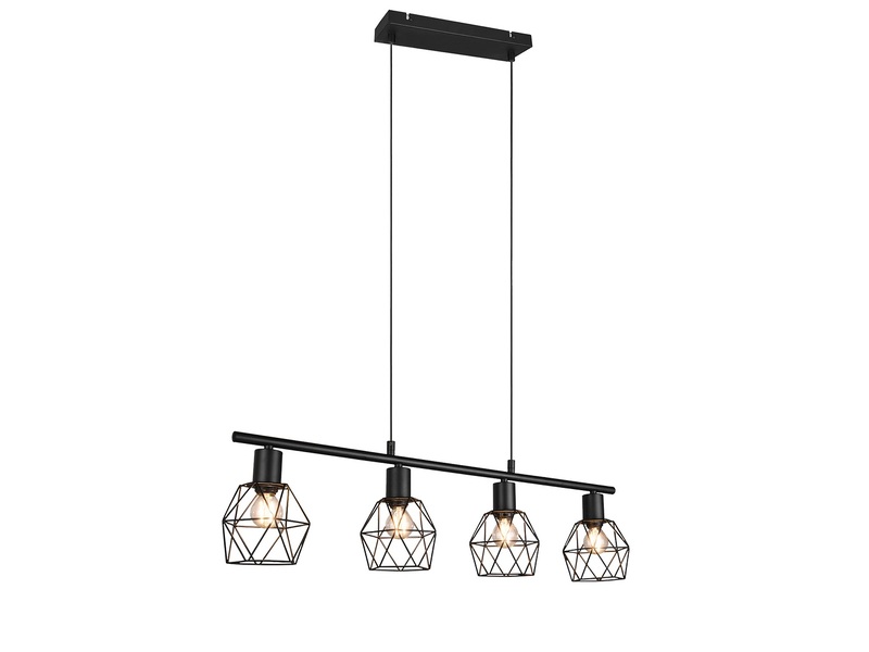 Pendelleuchte NARDA Industrial 4-flammig Schwarz Metall, Breite 75cm