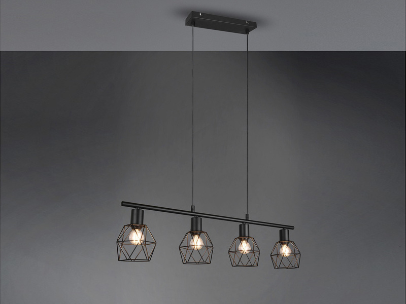 Pendelleuchte NARDA Industrial 4-flammig Schwarz Metall, Breite 75cm