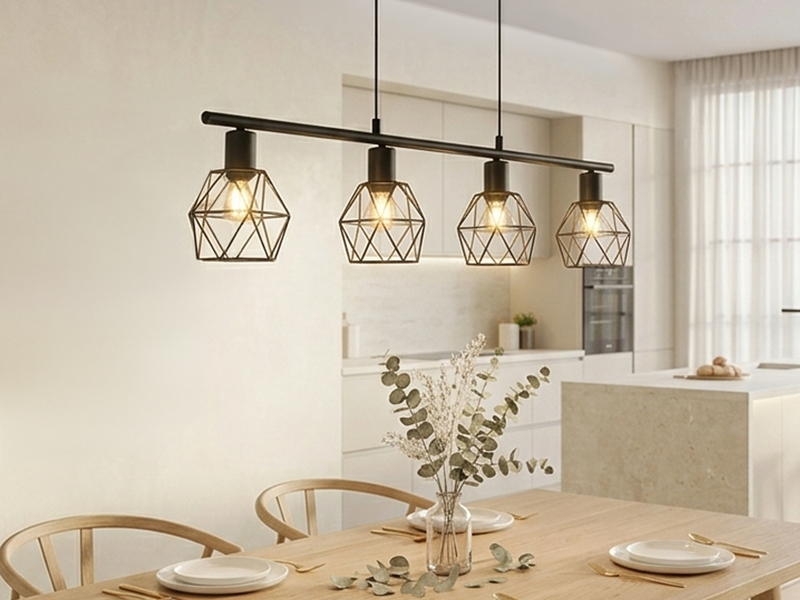 Pendelleuchte NARDA Industrial 4-flammig Schwarz Metall, Breite 75cm