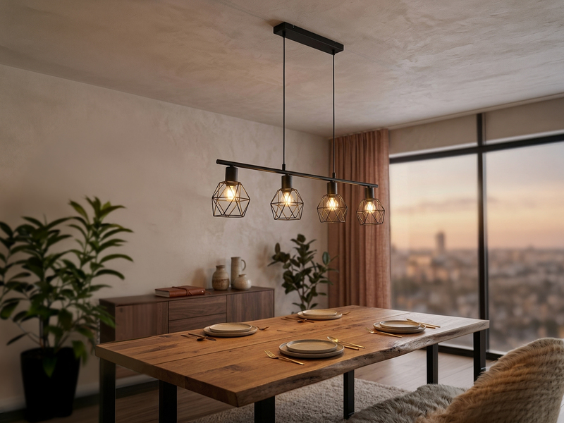 Pendelleuchte NARDA Industrial 4-flammig Schwarz Metall, Breite 75cm