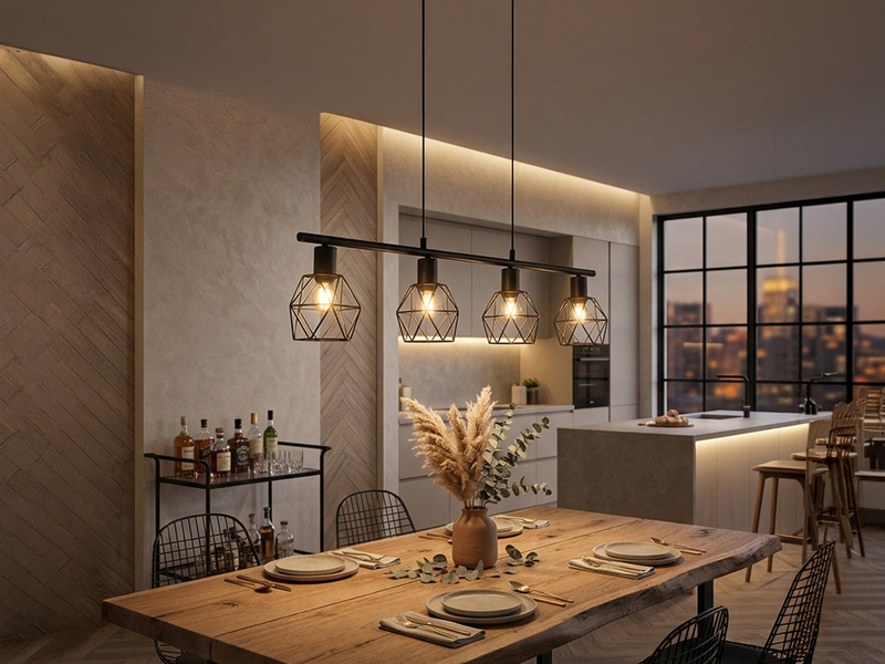 Pendelleuchte NARDA Industrial 4-flammig Schwarz Metall, Breite 75cm